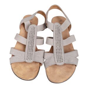 VJH women's Comfort slip on beige sandals rhinestone embellished size 8.5